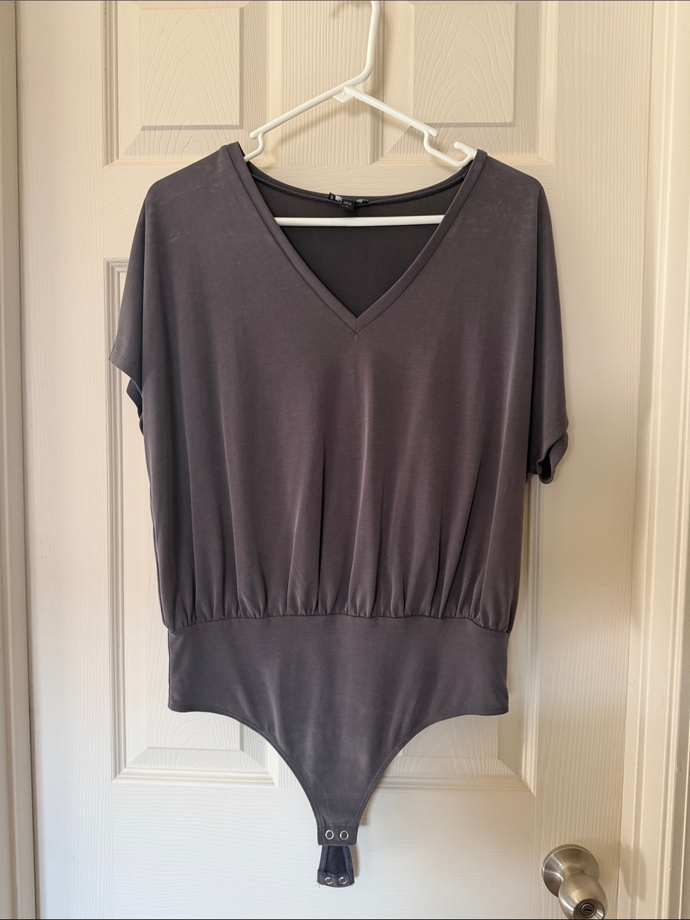 Express Women's V-Neck Charcoal Bodysuit